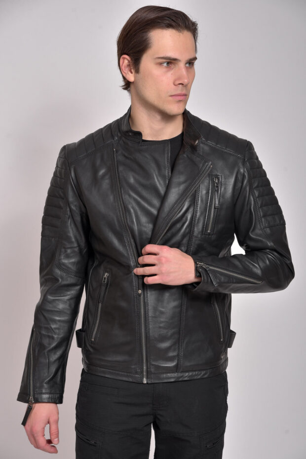 CHARLIE SUC SHEEP BLACK - AUTHENTIC MENS BLACK LEATHER JACKET