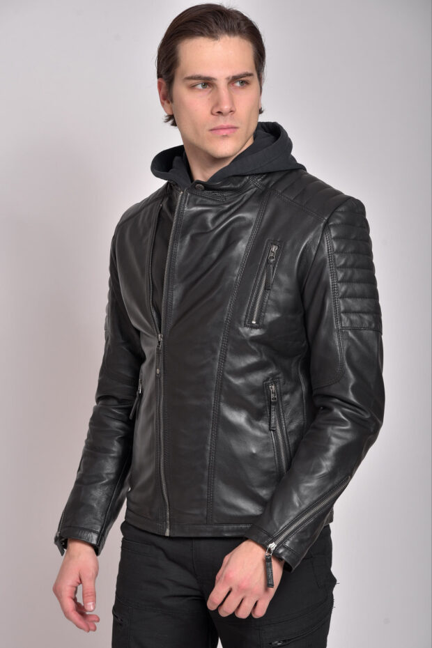 CHARLIE SUC SHEEP BLACK - AUTHENTIC MENS BLACK LEATHER JACKET