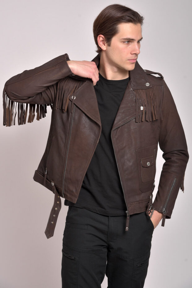 NAVAJO VINTAGE SHEEP BROWN - AUTHENTIC MENS BROWN LEATHER JACKET