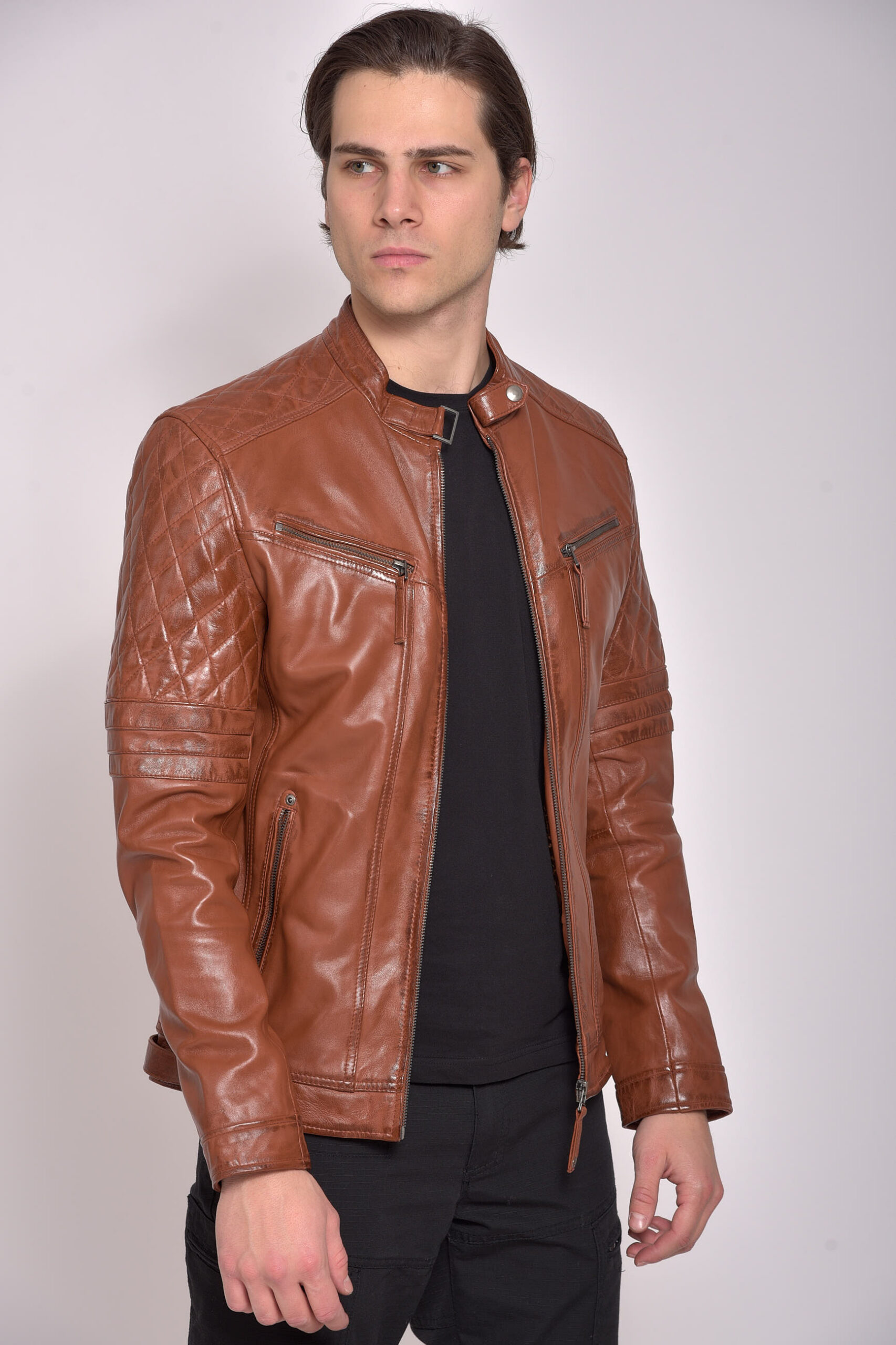 BRAVO SHEEP COGNAC - AUTHENTIC COGNAC MENS LEATHER JACKET
