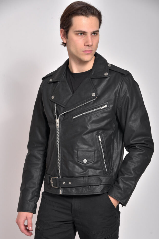 BRANDO BUFFALO BLACK - AUTHENTIC MENS BLACK LEATHER JACKET