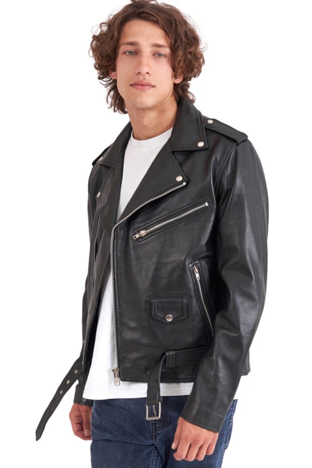 BRANDO SHEEP BLACK - AUTHENTIC MENS BLACK LEATHER JACKET