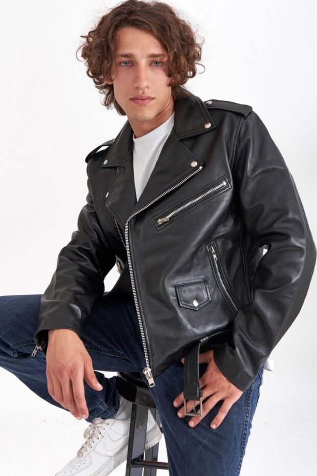 BRANDO SHEEP BLACK - AUTHENTIC MENS BLACK LEATHER JACKET