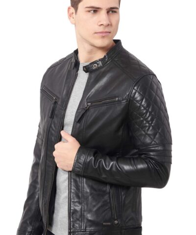 BRAVO SHEEP BLACK - AUTHENTIC MENS BLACK  LEATHER JACKET