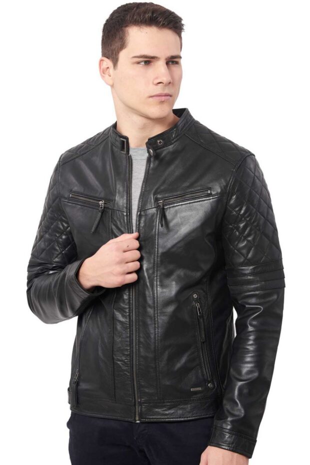 BRAVO SHEEP BLACK - AUTHENTIC MENS BLACK  LEATHER JACKET