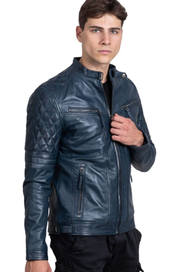 BRAVO SHEEP BLUE - AUTHENTIC MENS BLUE LEATHER JACKET