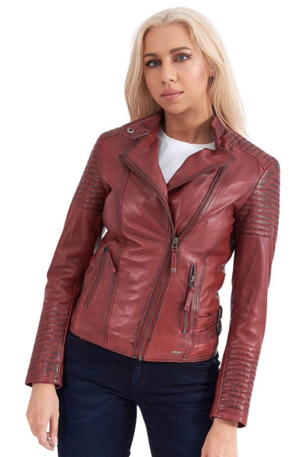 CALYPSO SHEEP RED - AUTHENTIC WOMENS RED LEATHER JACKET