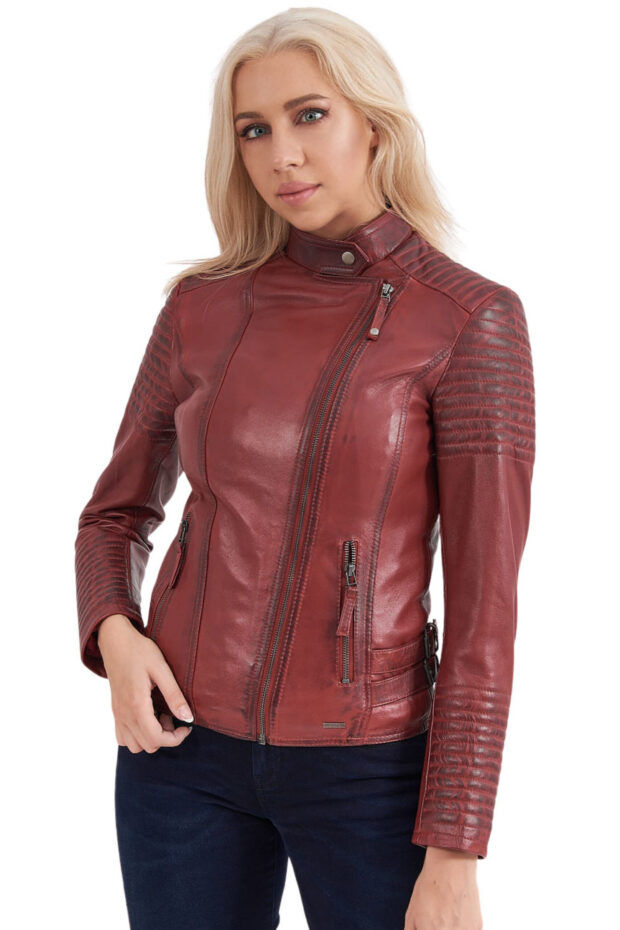 CALYPSO SHEEP RED - AUTHENTIC WOMENS RED LEATHER JACKET