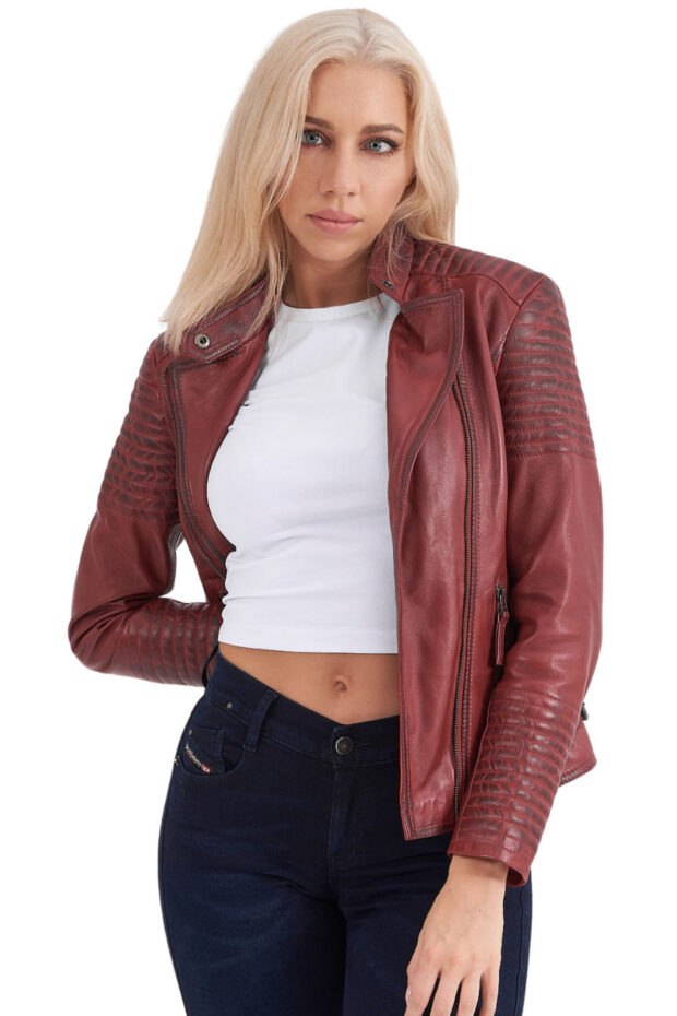 CALYPSO SHEEP RED - AUTHENTIC WOMENS RED LEATHER JACKET