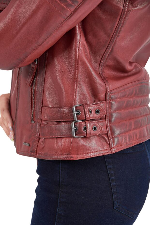 CALYPSO SHEEP RED - AUTHENTIC WOMENS RED LEATHER JACKET