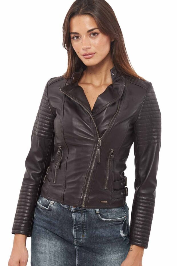 CALYPSO SHEEP BROWN - AUTHENTIC WOMENS BROWN LEATHER JACKET
