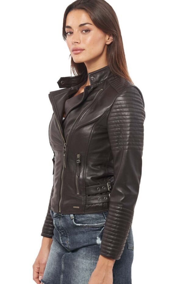 CALYPSO SHEEP BROWN - AUTHENTIC WOMENS BROWN LEATHER JACKET