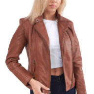 CALYPSO SHEEP COGNAC - AUTHENTIC WOMENS COGNAC LEATHER JACKET