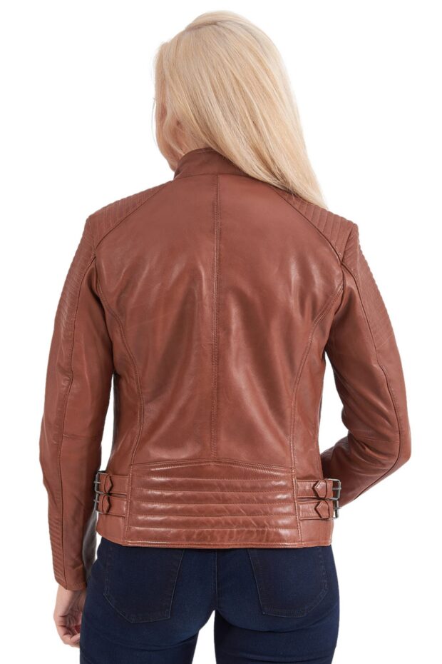 CALYPSO SHEEP COGNAC - AUTHENTIC WOMENS COGNAC LEATHER JACKET