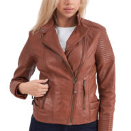 CALYPSO SHEEP COGNAC - AUTHENTIC WOMENS COGNAC LEATHER JACKET