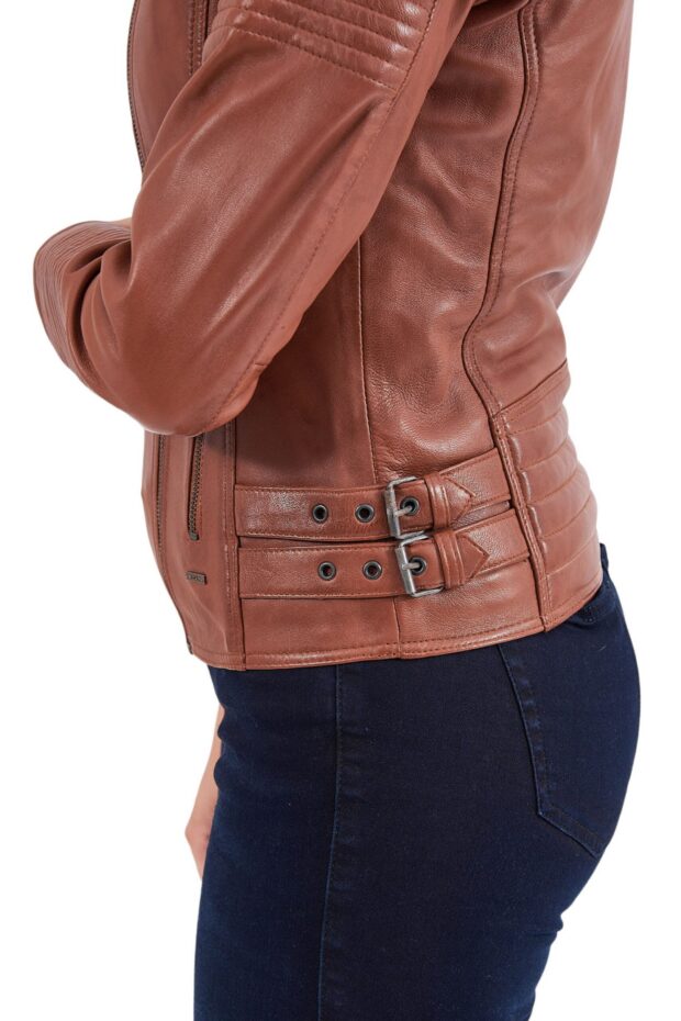 CALYPSO SHEEP COGNAC - AUTHENTIC WOMENS COGNAC LEATHER JACKET