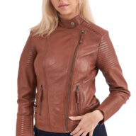 CALYPSO SHEEP COGNAC - AUTHENTIC WOMENS COGNAC LEATHER JACKET