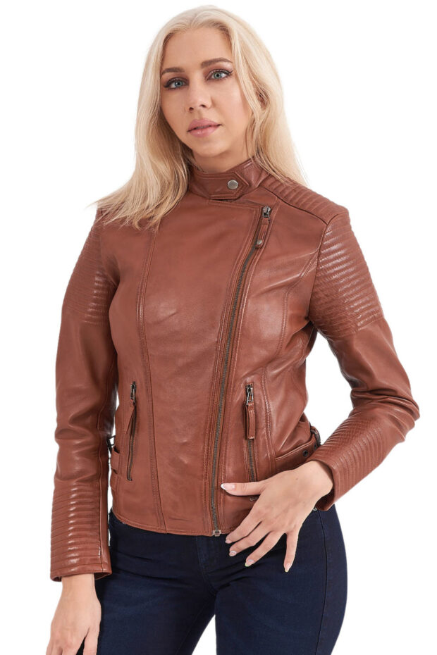 CALYPSO SHEEP COGNAC - AUTHENTIC WOMENS COGNAC LEATHER JACKET