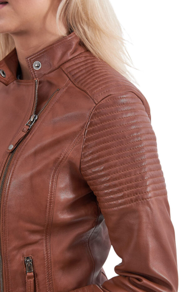 CALYPSO SHEEP COGNAC - AUTHENTIC WOMENS COGNAC LEATHER JACKET