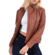 CALYPSO SHEEP COGNAC - AUTHENTIC WOMENS COGNAC LEATHER JACKET
