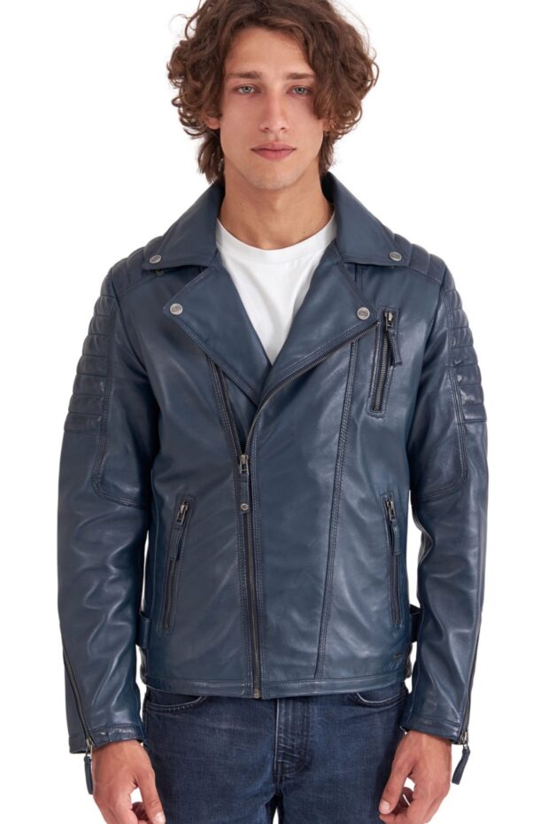 CHARLIE SHEEP BLUE - AUTHENTIC MENS BLUE LEATHER JACKET