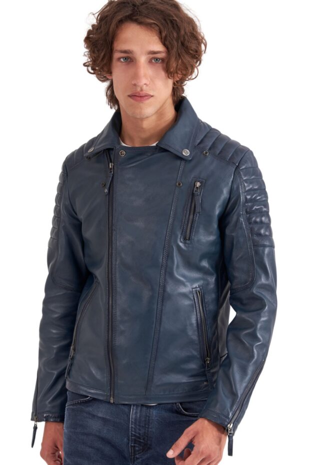 CHARLIE SHEEP BLUE - AUTHENTIC MENS BLUE LEATHER JACKET