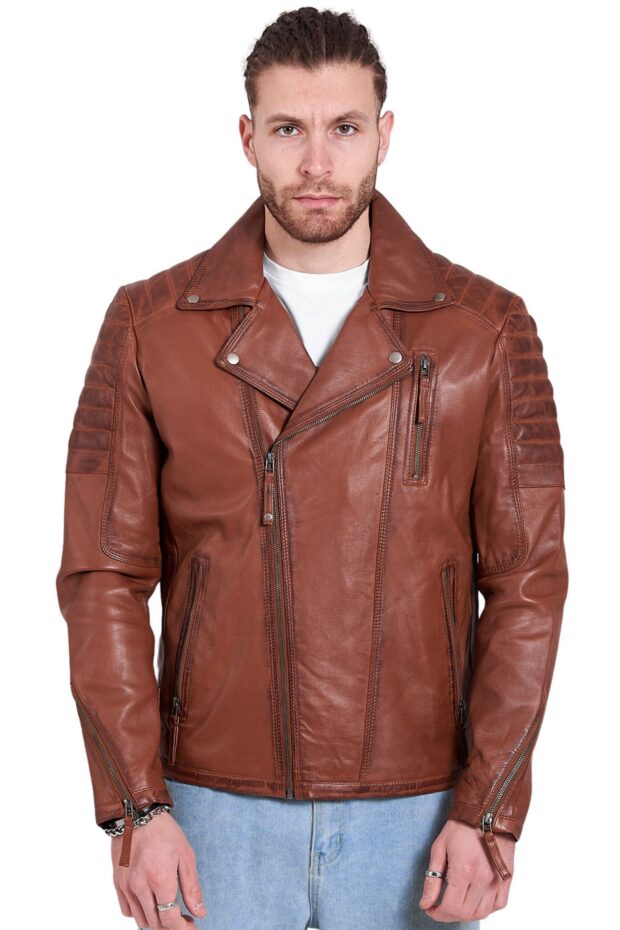 CHARLIE SHEEP COGNAC - AUTHENTIC MENS COGNAC LEATHER JACKET