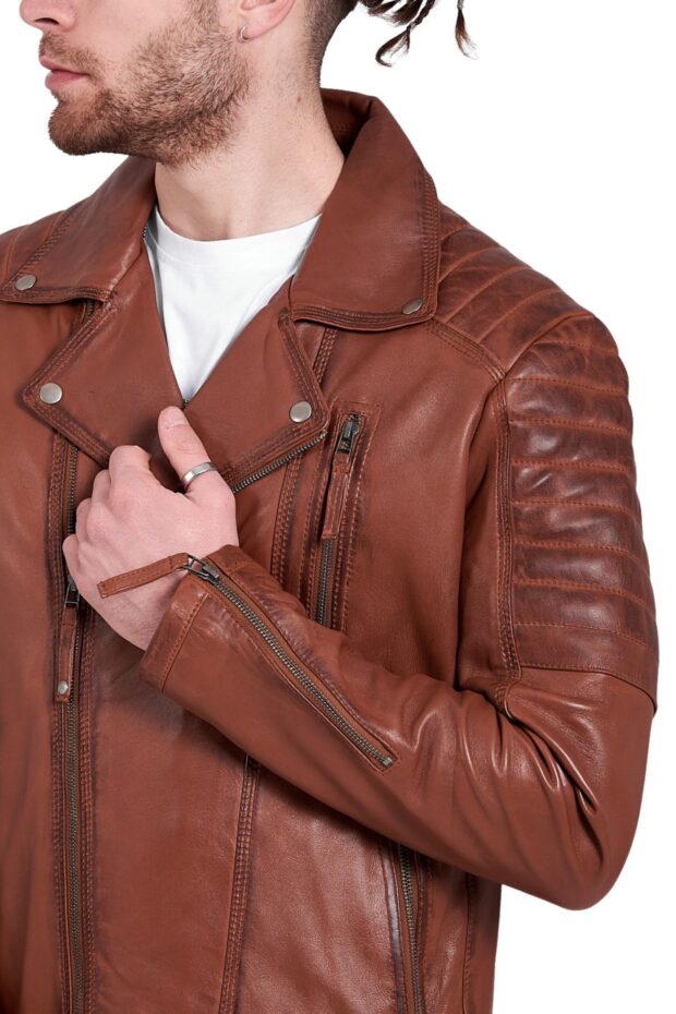 CHARLIE SHEEP COGNAC - AUTHENTIC MENS COGNAC LEATHER JACKET
