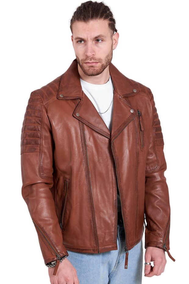 CHARLIE SHEEP COGNAC - AUTHENTIC MENS COGNAC LEATHER JACKET