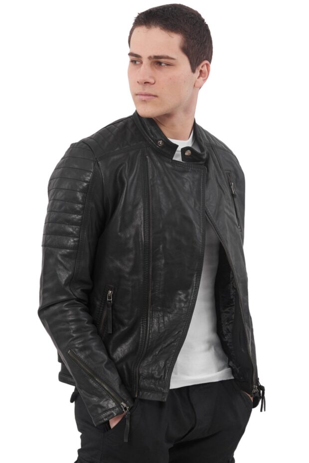 CHARLIE SUC BUFFALO BLACK - AUTHENTIC BLACK MENS LEATHER JACKET