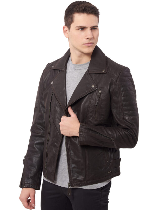 CHARLIE BUFFALO BROWN - AUTHENTIC MENS BROWN LEATHER JACKET