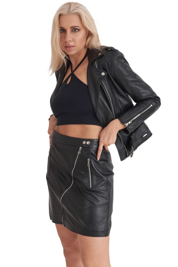 DAPHNE SHEEP BLACK - AUTHENTIC WOMENS BLACK LEATHER SKIRT