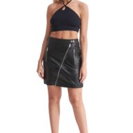 DAPHNE SHEEP BLACK - AUTHENTIC WOMENS BLACK LEATHER SKIRT