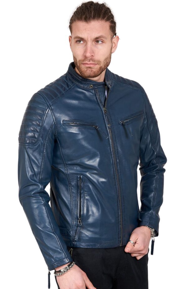 DELTA SHEEP BLUE - AUTHENTIC MENS BLUE LEATHER JACKET