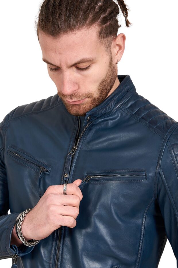 DELTA SHEEP BLUE - AUTHENTIC MENS BLUE LEATHER JACKET
