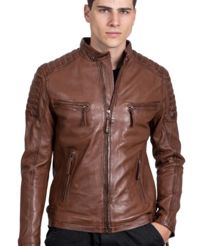 DELTA SHEEP COGNAC - AUTHENTIC MENS COGNAC LEATHER JACKET