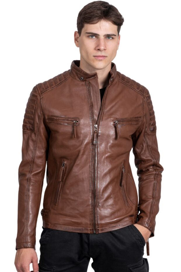 DELTA SHEEP COGNAC - AUTHENTIC MENS COGNAC LEATHER JACKET
