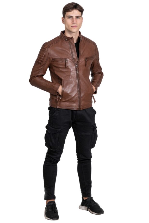 DELTA SHEEP COGNAC - AUTHENTIC MENS COGNAC LEATHER JACKET
