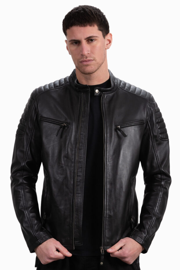 DELTA SHEEP BLACK - AUTHENTIC MENS BLACK LEATHER JACKET