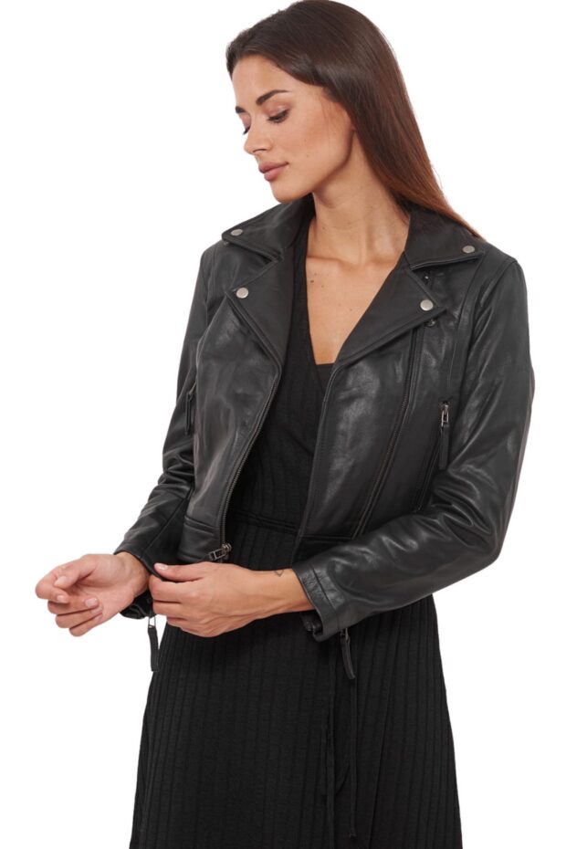 DIONA BUFFALO BLACK - AUTHENTIC WOMENS BLACK LEATHER JACKET