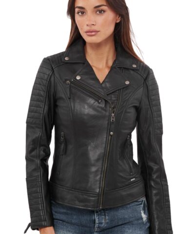 ELECTRA BUFFALO BLACK - AUTHENTIC WOMENS BLACK LEATHER JACKET