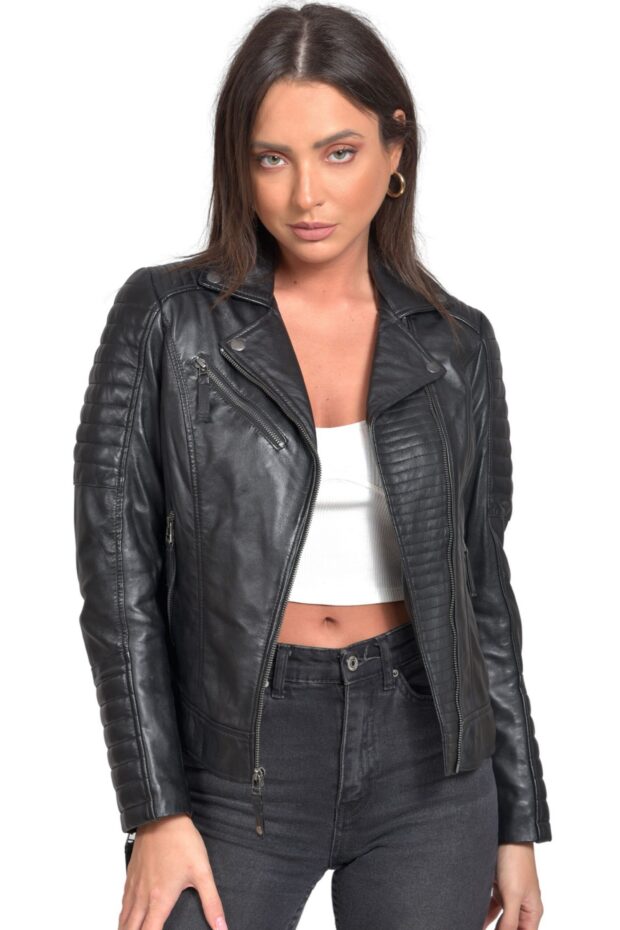 ELECTRA SHEEP BLACK - AUTHENTIC WOMENS BLACK LEATHER JACKET