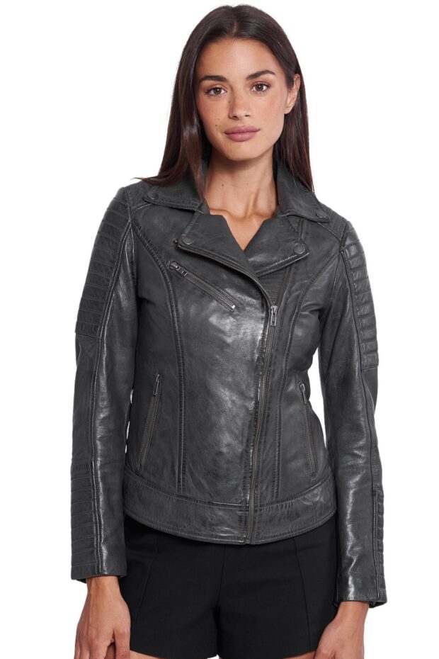 ELECTRA SHEEP GREY - AUTHENTIC WOMENS GREY LEATHER JACKET