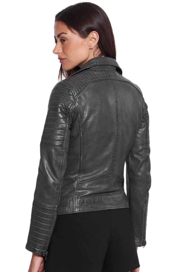 ELECTRA SHEEP GREY - AUTHENTIC WOMENS GREY LEATHER JACKET