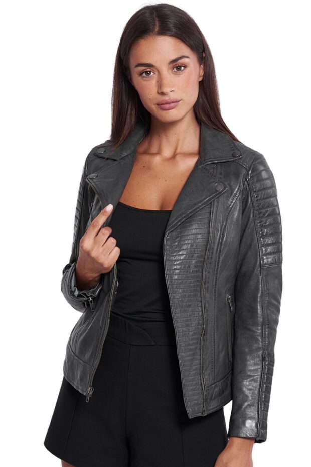 ELECTRA SHEEP GREY - AUTHENTIC WOMENS GREY LEATHER JACKET