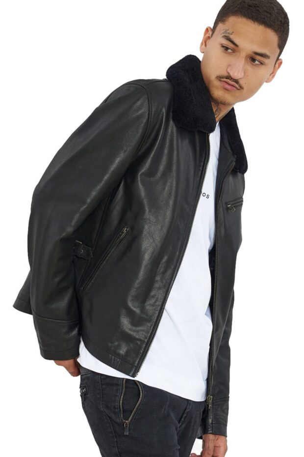 GORDON BUFFALO BLACK - AUTHENTIC BLACK MENS LEATHER JACKET