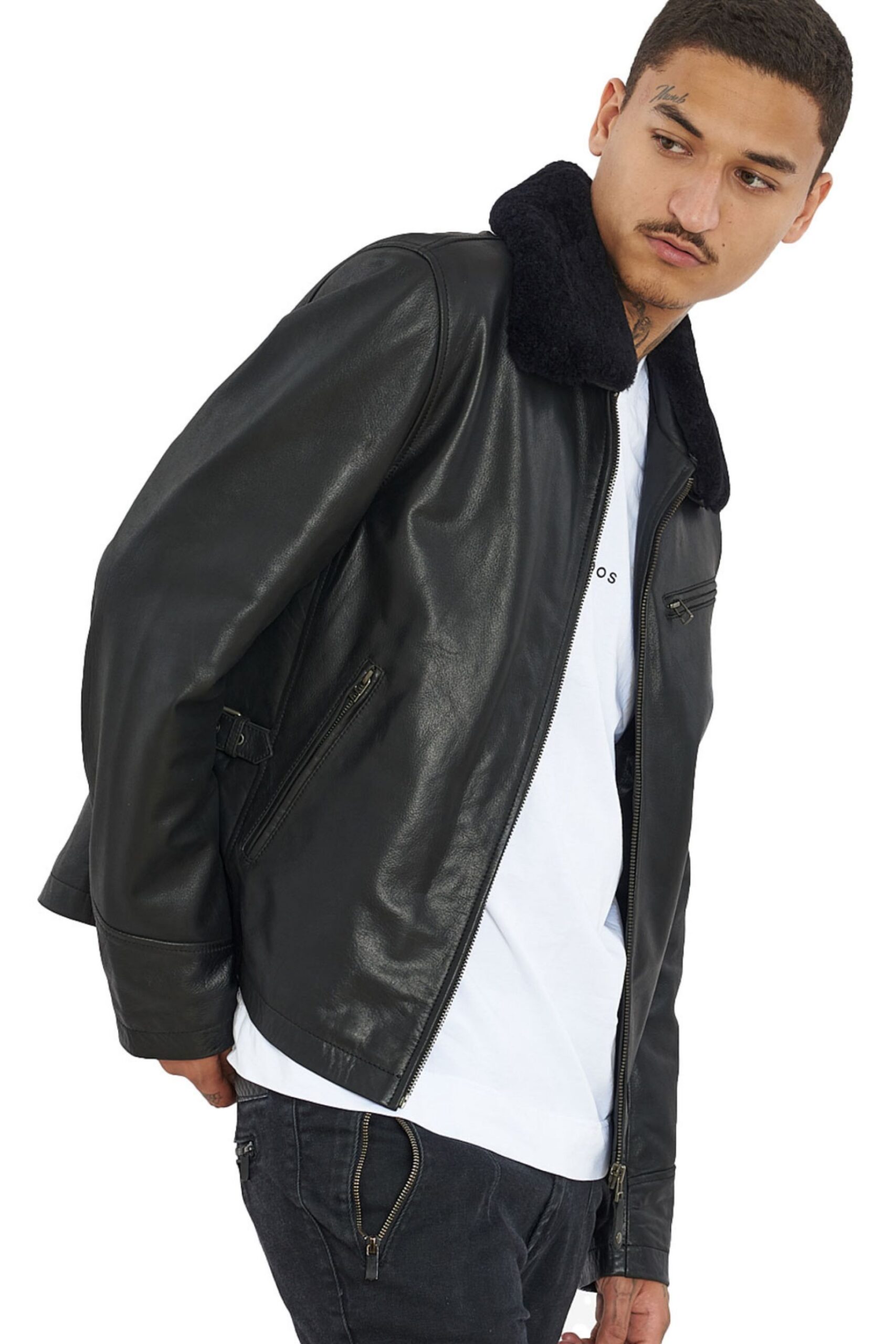 GORDON BUFFALO BLACK - AUTHENTIC BLACK MENS LEATHER JACKET