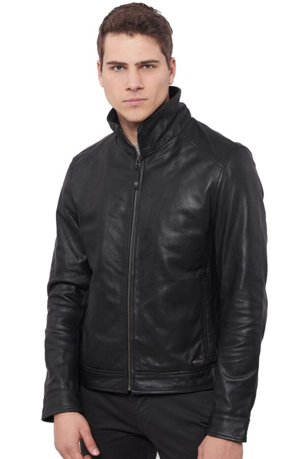 HOLLAND BUFFALO BLACK - AUTHENTIC MENS BLACK LEATHER JACKET