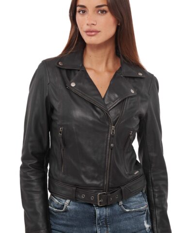 MEDEA BUFFALO BLACK - AUTHENTIC WOMENS BLACK LEATHER JACKET