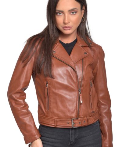 MEDEA SHEEP COGNAC - AUTHENTIC WOMENS COGNAC LEATHER JACKET